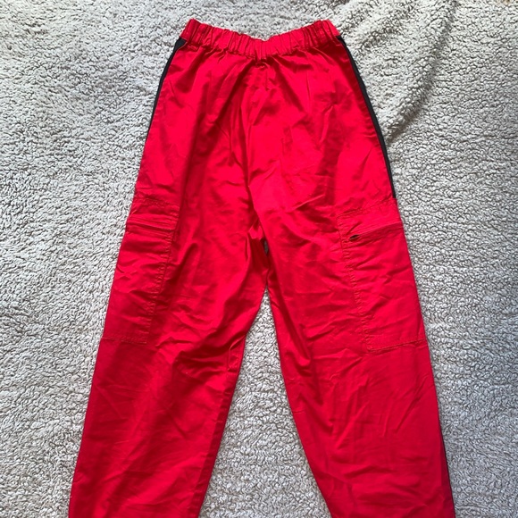 SOLD...Red Cargo Pants with Black Stripe - Picture 2 of 3